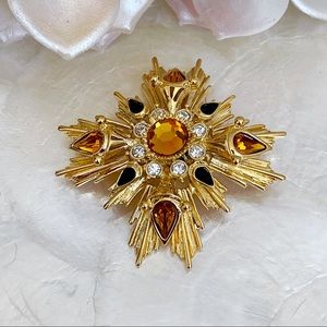 Joan Rivers Gold Tone CZ Enamel Starburst Brooch